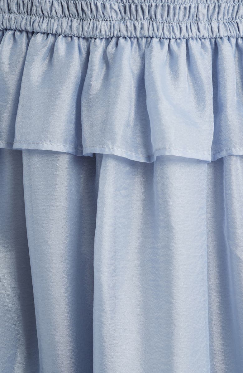 MOON RIVER Semi Sheer Yoke Gathered Peplum Midi Dress, Alternate, color, Dusty Blue