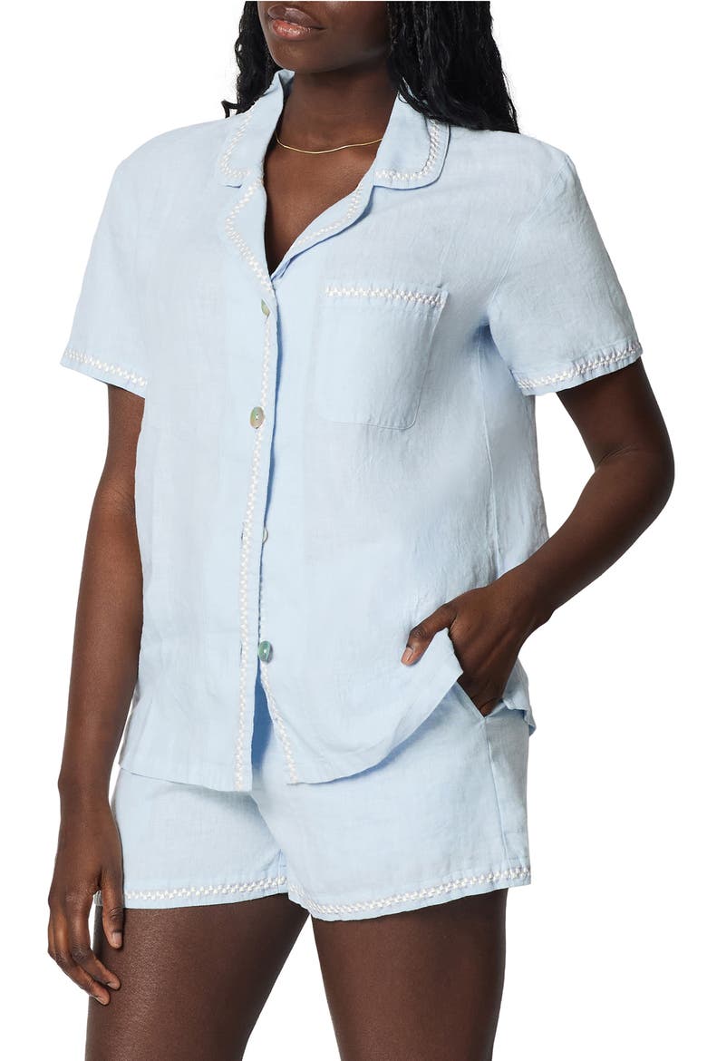 Linen Short Pajamas, Alternate, color, BABYS BREATH BLUE