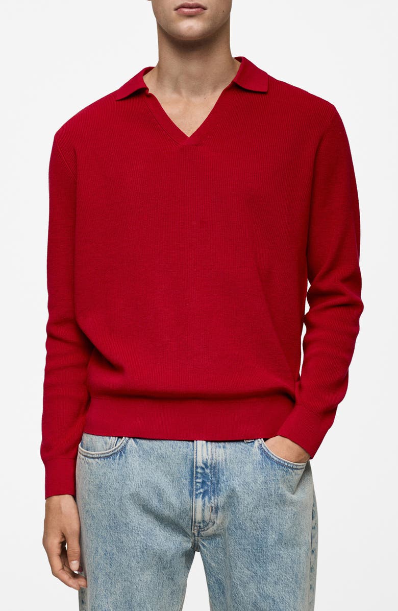 MANGO Long Sleeve Rib Knit Polo Sweater, Main, color,