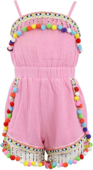 Lola + The Boys Rainbow Pom Pom Romper
