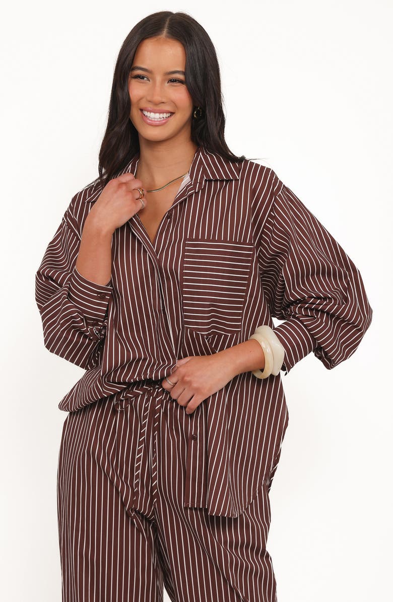 Petal & Pup Darya Stripe Oversize Cotton Button-Up Shirt, Alternate, color, Chocolate Stripe