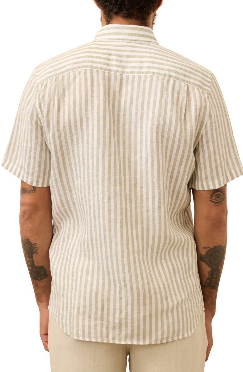 Faherty Laguna Short Sleeve Linen Button-Down Shirt, Alternate, color, Green Hill Stripe