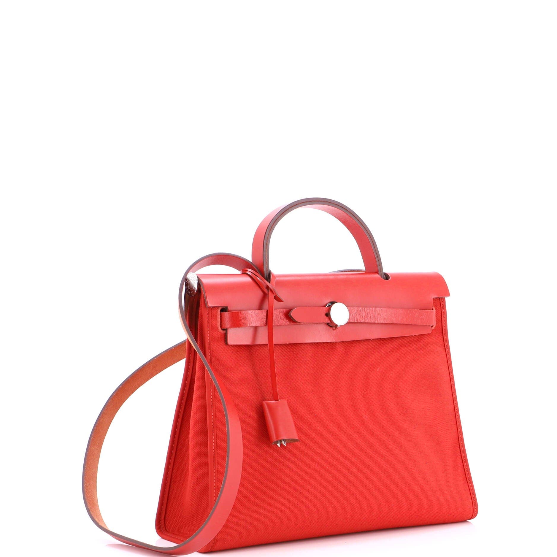 Pre-Owned Hermes Herbag Zip Leather and Toile 31, Alternate, color, Rouge Piment