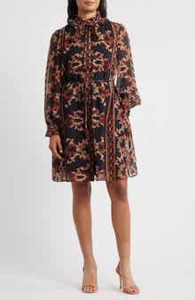 Julia Jordan Florentine Print Long Sleeve Tie Neck Shirtdress