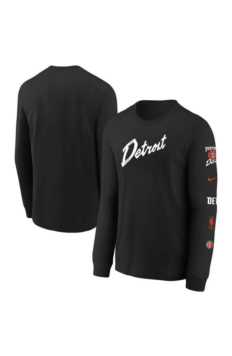Nike Youth Nike Black Detroit Pistons 2023/24 City Edition Max90 Long Sleeve T-Shirt, Main, color, 