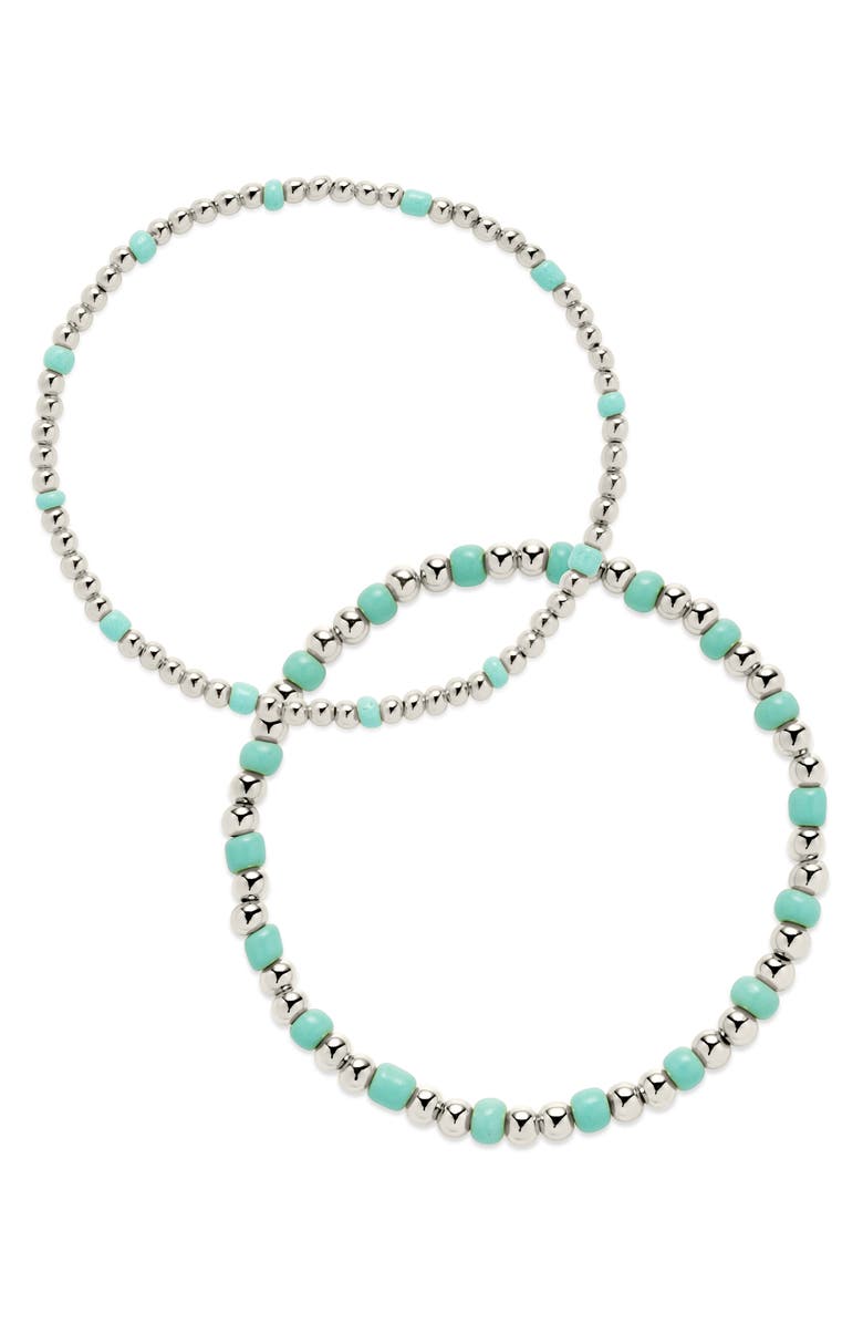 Sterling Forever Set of 2 Misty Stretch Beaded Bracelets, Alternate, color, Silver