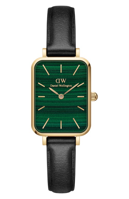 Daniel Wellington Quadro Pressed Sheffield Leather Strap Watch, 20mm x 26mm in Gold/Green/Black 