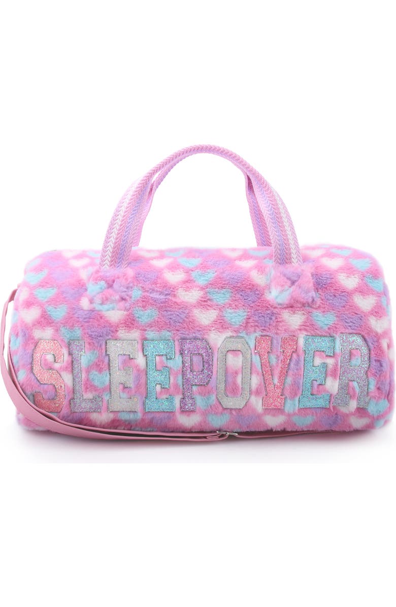OMG Accessories Kids' Sleepover Heart Faux Fur Large Duffel Bag, Main, color, Bubble Gum
