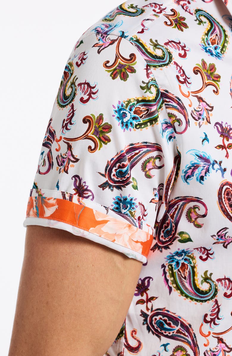 Robert Graham Tangier Paisley Short Sleeve Stretch Cotton Button-Up Shirt, Alternate, color, Red