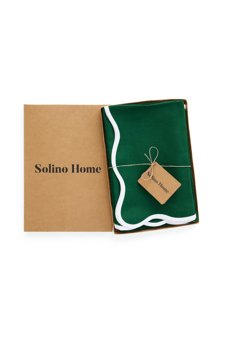 Linen Dinner Napkins Set of 4, 20 Inch Round - Giselle Scallop Edge, Alternate, color, White and Christmas Green