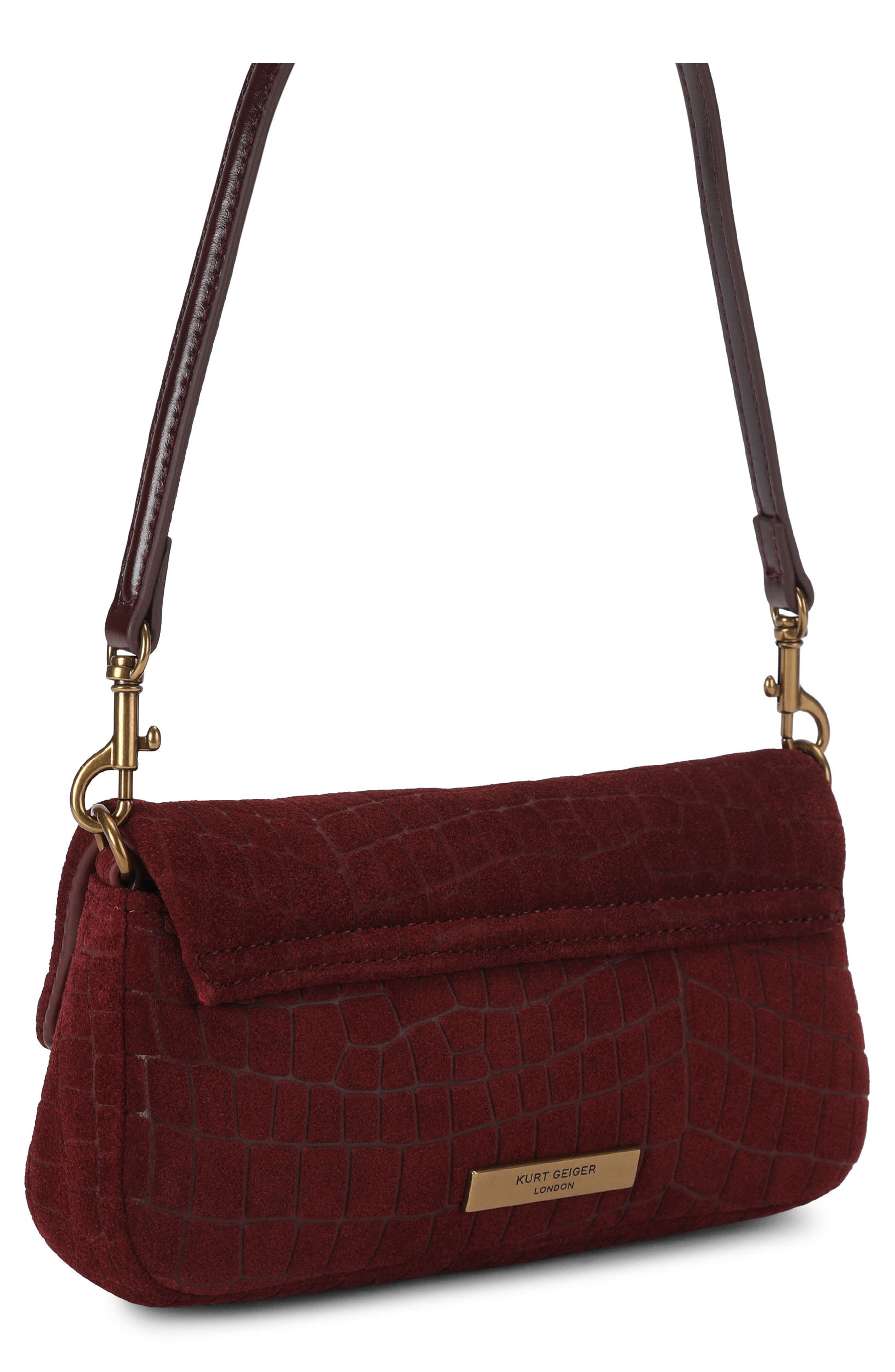 Pickle Croc Embossed Leather Shoulder Bag, Alternate, color, MEDIUM RED