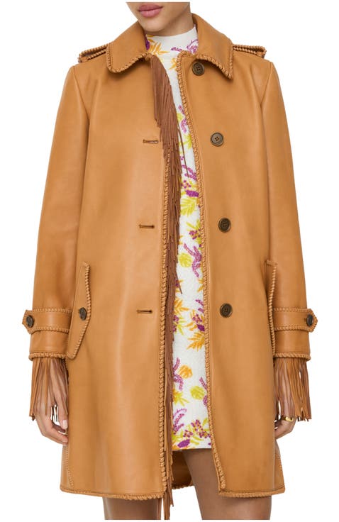 Short Fringed Leather Car Coat