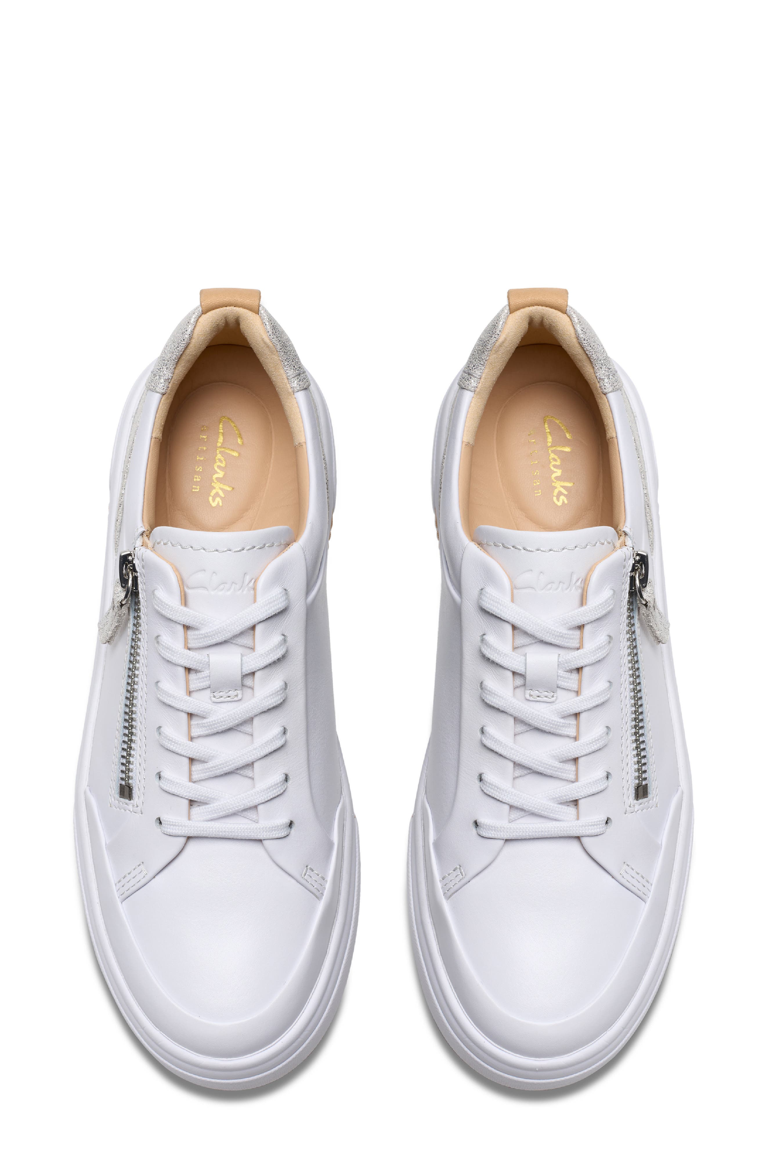 Clarks<sup
®</sup
 Hollyhock Zip Platform Sneaker, Alternate, color, White/ Silver