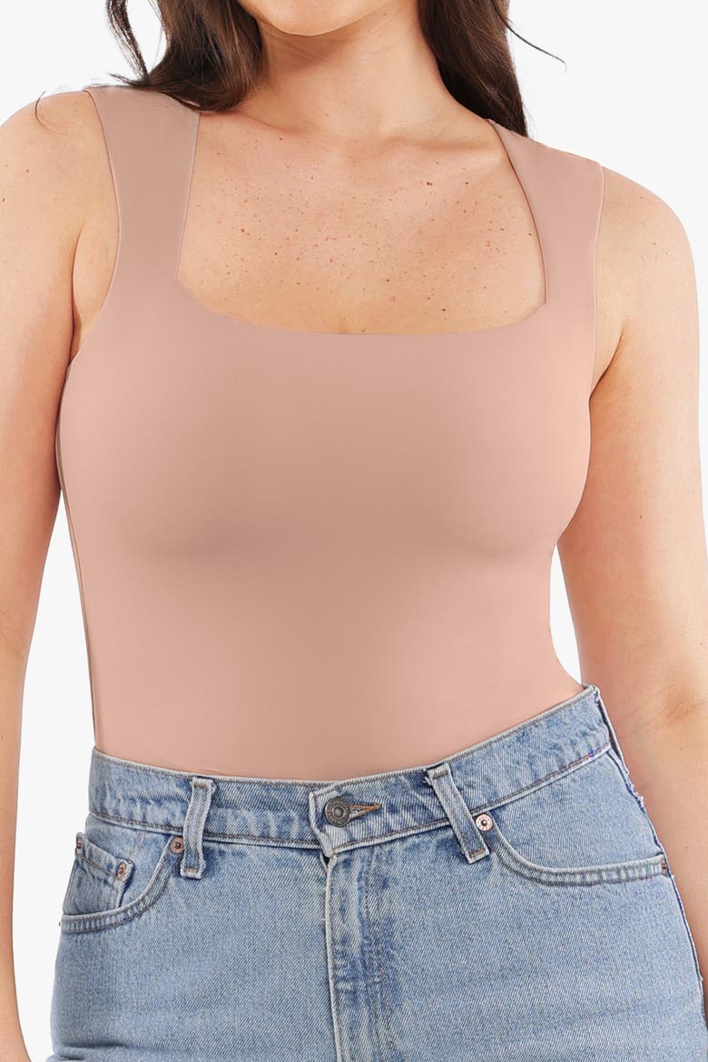 Cloud Touch Snatched Double Layer Tummy Control Sleeveless Tank Top, Alternate, color, Beige Overflow