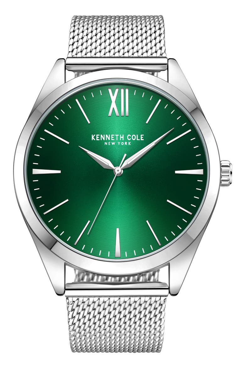 Three Hand Quartz Mesh Strap Watch, 44mm, Main, color, SILVER