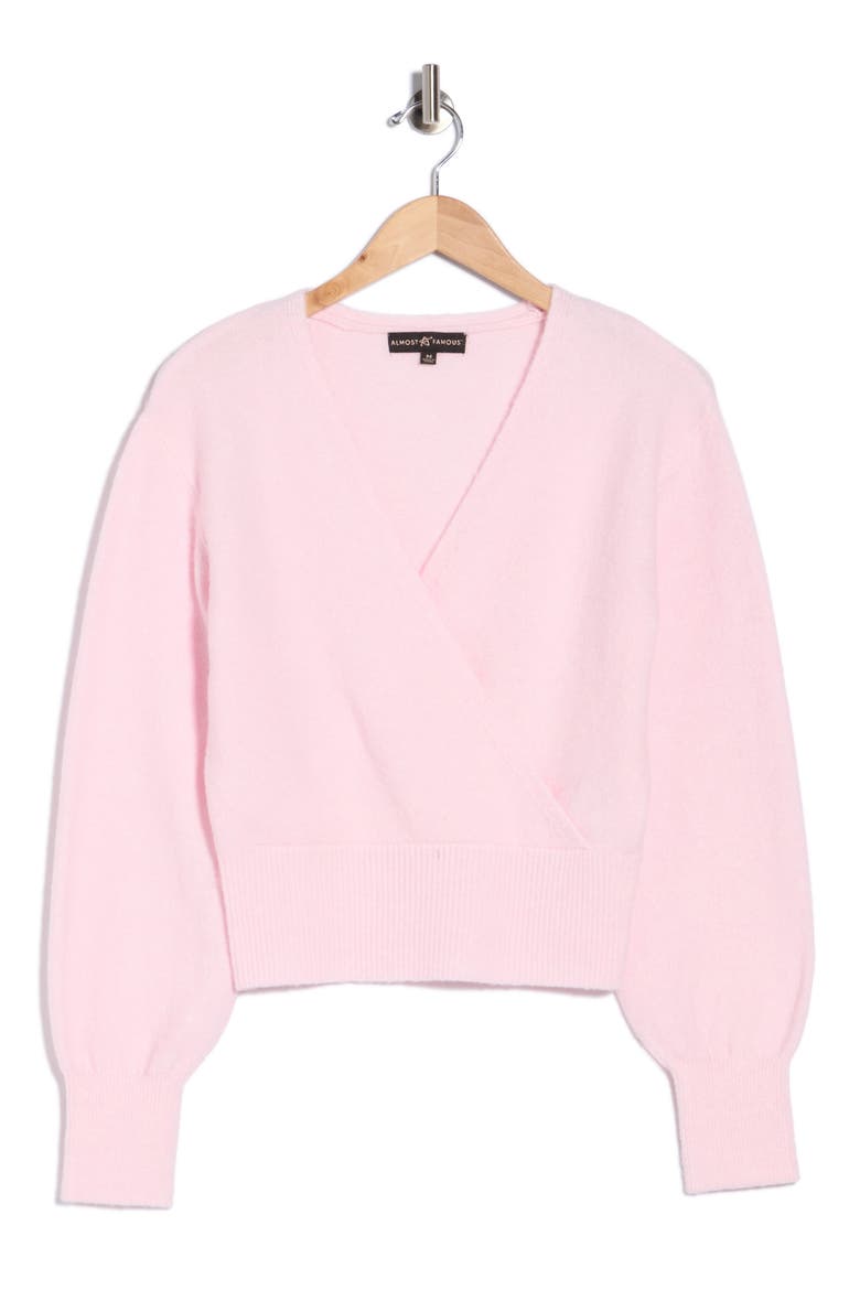 Surplice V-Neck Pullover Sweater, Alternate, color, LIGHT PINK