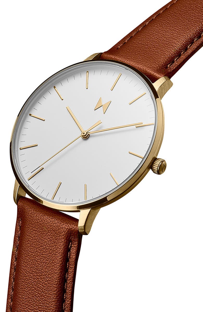 MVMT Legacy Slim Leather Strap Watch, 42mm, Alternate, color, White