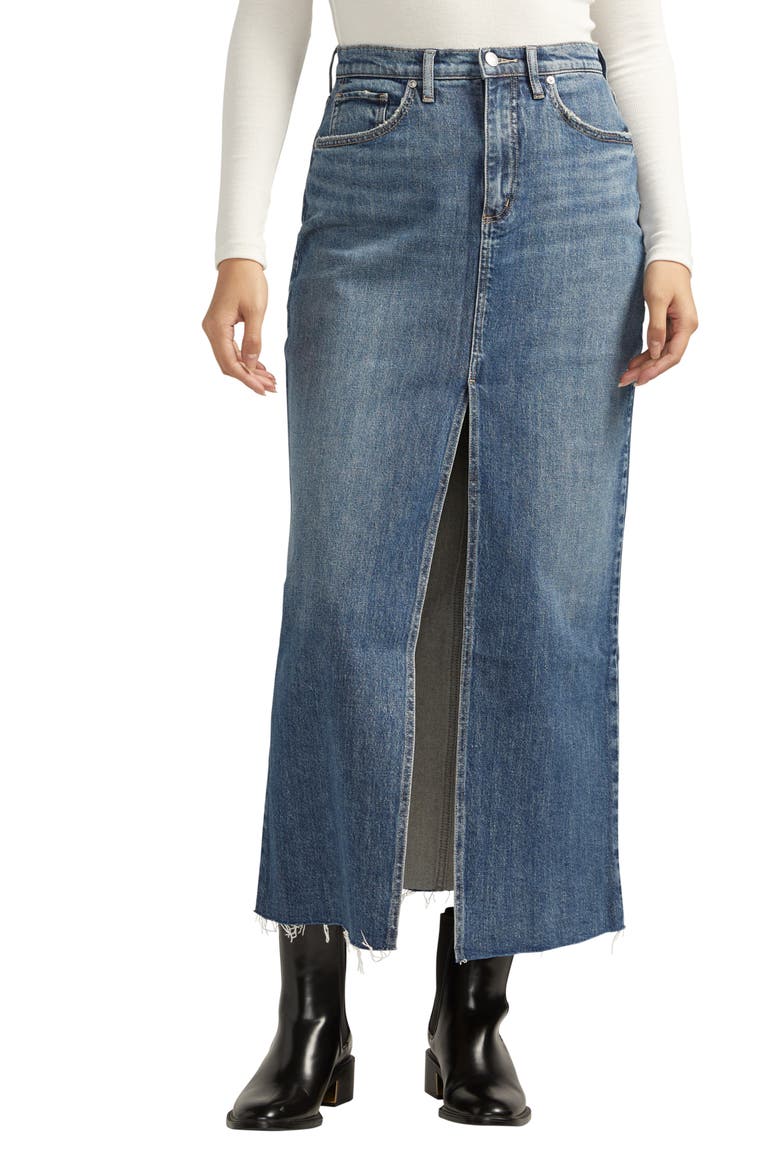 Front Slit Denim Midi Skirt, Main, color, INDIGO