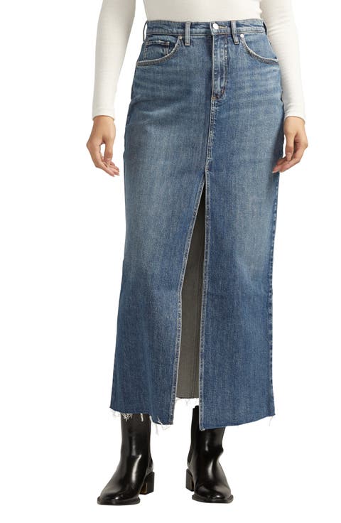 Front Slit Denim Midi Skirt