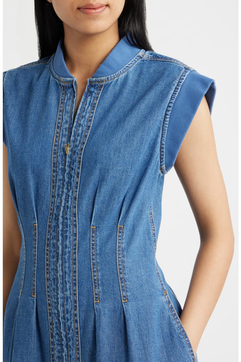 Pleated Denim Midi Dress, Alternate, color, MID BLUE
