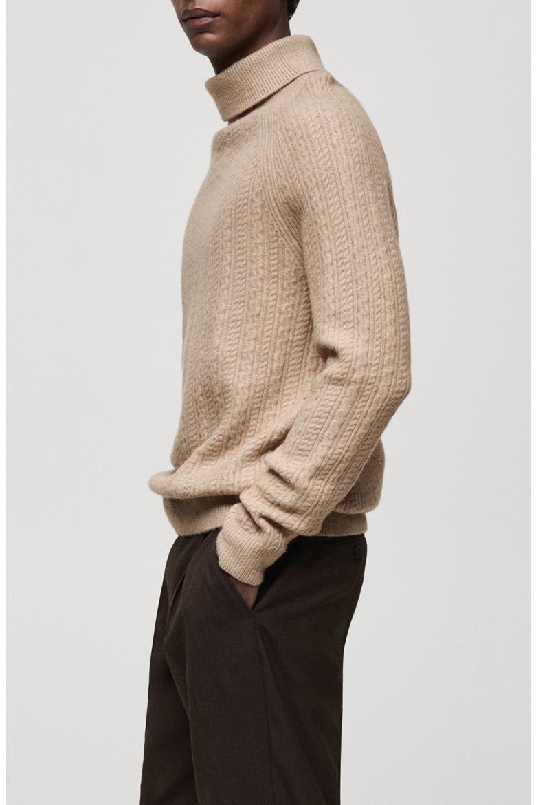 Turtleneck Cable Knit Sweater, Alternate, color, BEIGE