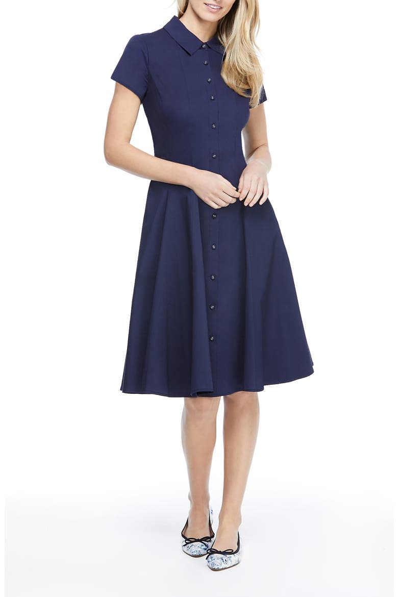Fit & Flare Shirtdress, Alternate, color, NAVY