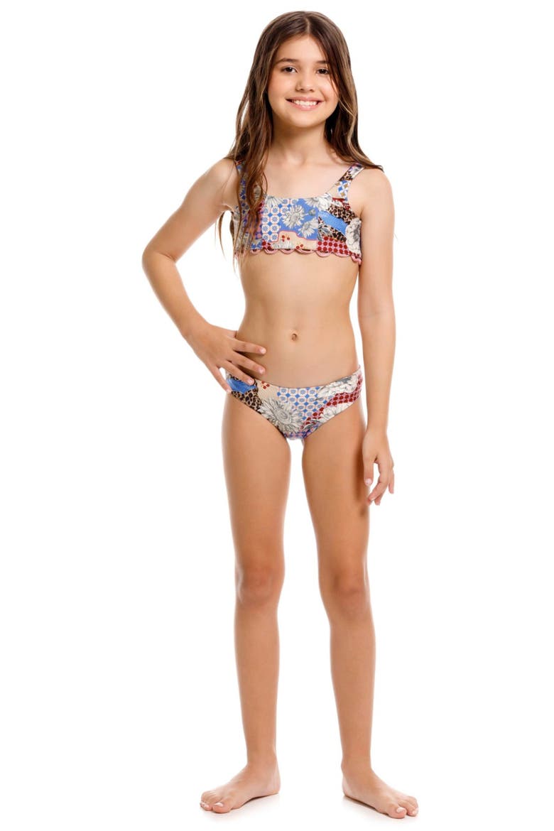 Kids' Dolce Patchwork Two-Piece Swimsuit, Alternate, color, BROWN