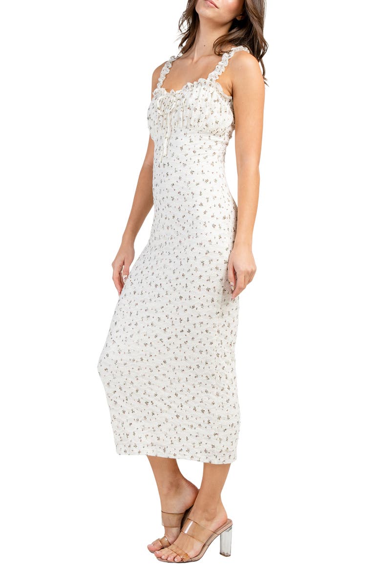 Floral Ruffle Midi Dress, Alternate, color, IVORY