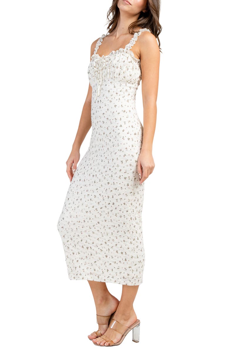 Beivy Floral Ruffle Midi Dress, Alternate, color, Ivory