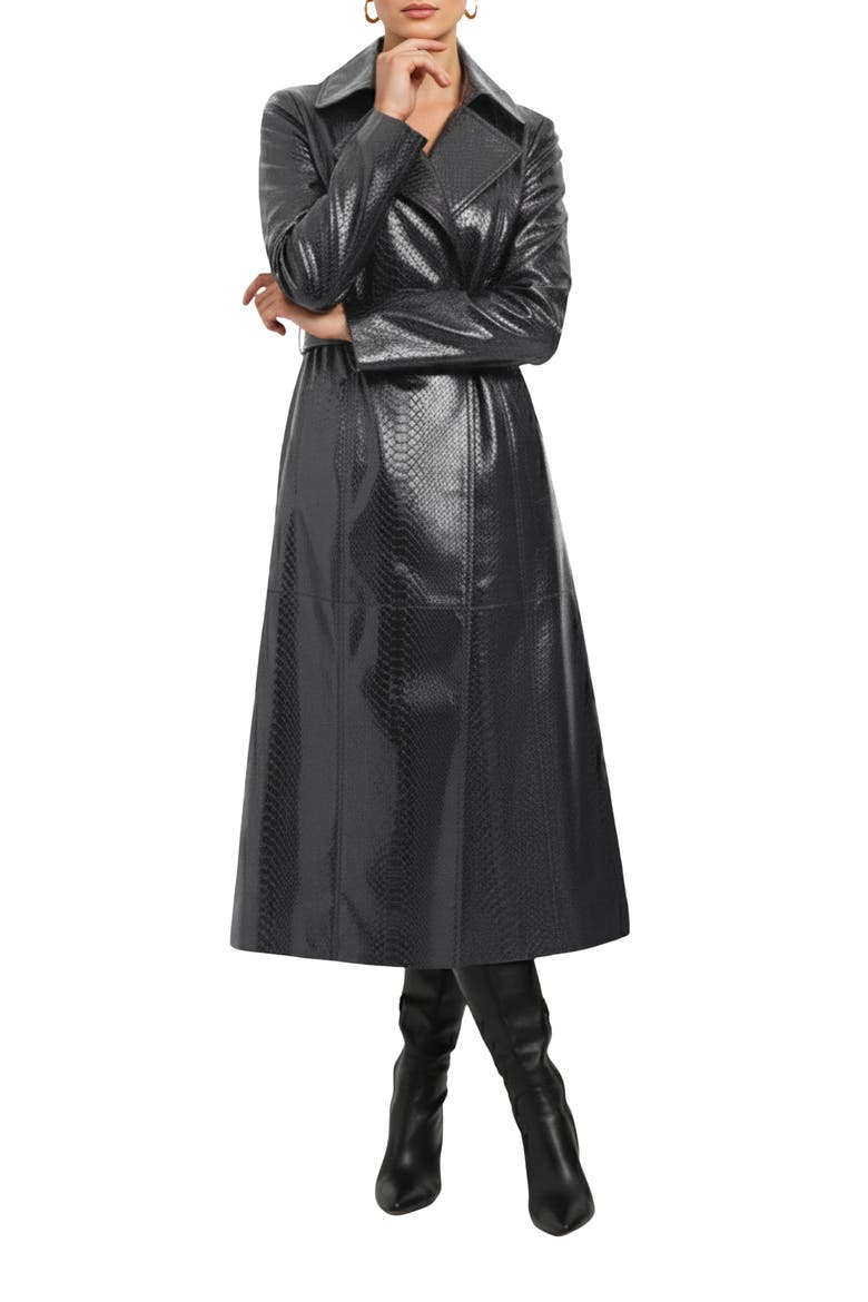 Genuine Metis Suede Pythn Printed Belted Trench Coat, Alternate, color, ANTHRACITE