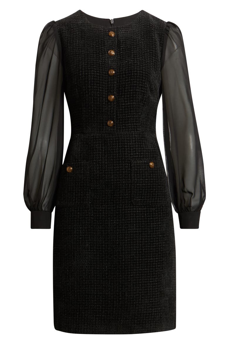 Long Sleeve Mixed Media Sheath Dress, Main, color, BLACK
