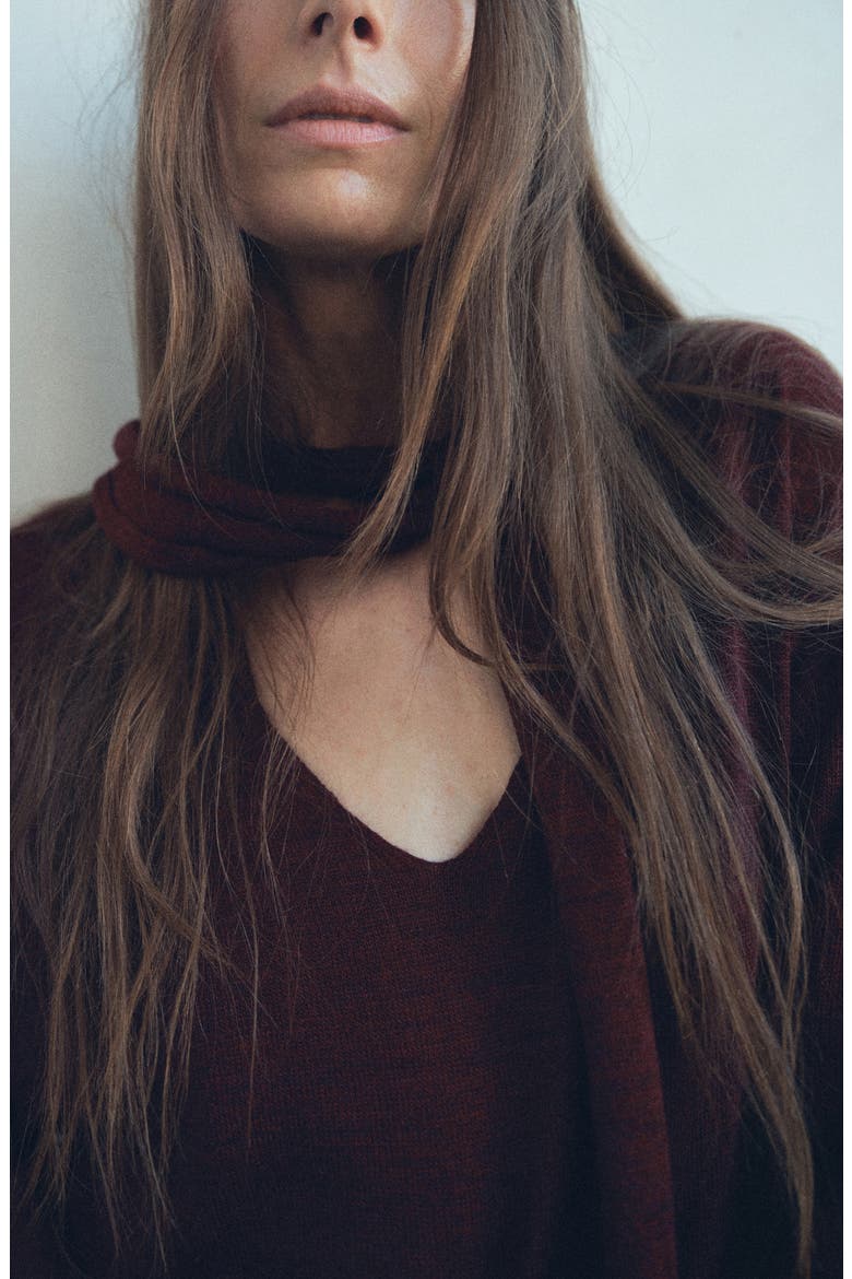 V-Neck Sweater with Scarf, Alternate, color, WINE