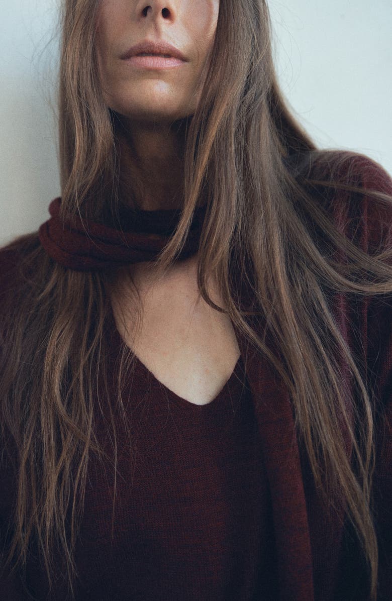 MANGO V-Neck Sweater with Scarf, Alternate, color, Wine