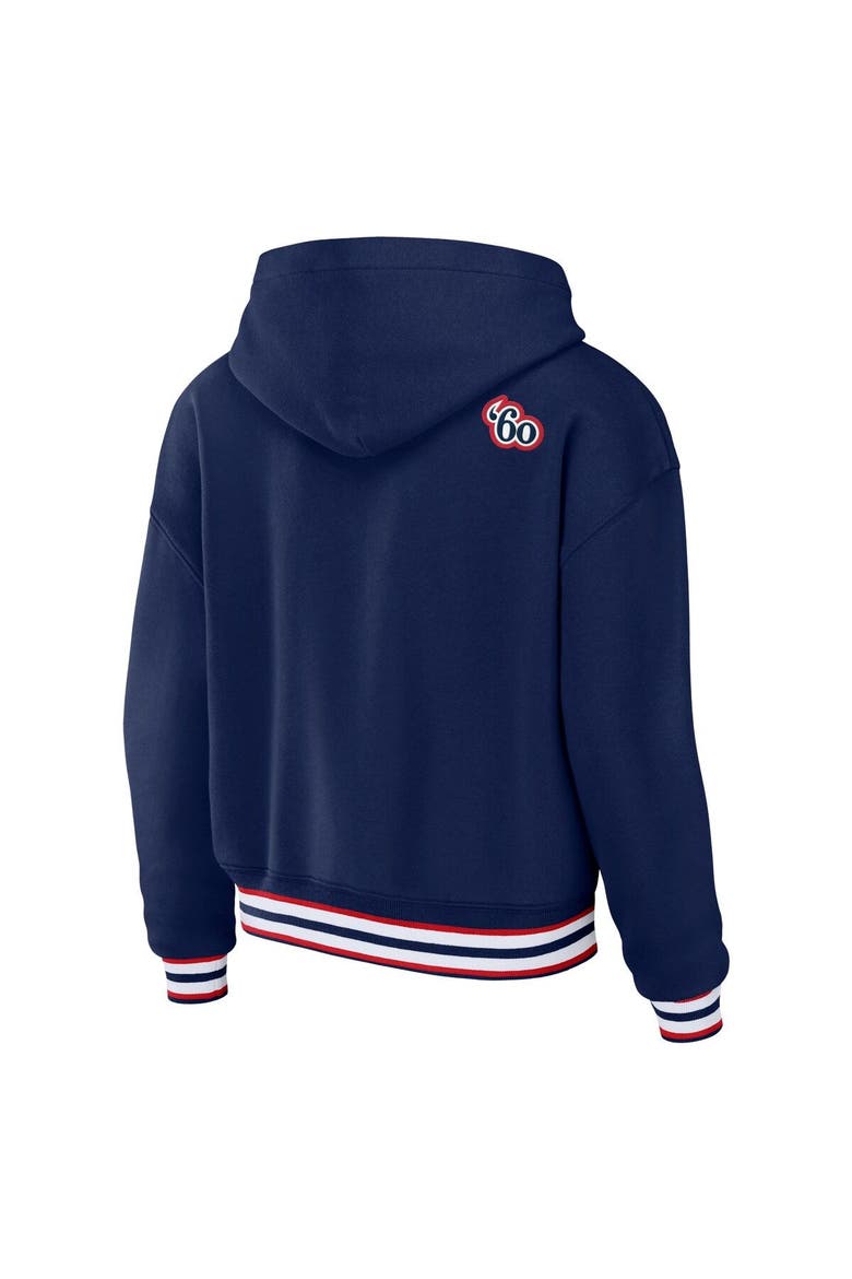 Women's WEAR by Erin Andrews Navy New England Patriots Lace-Up Pullover Hoodie, Alternate, color, Navy