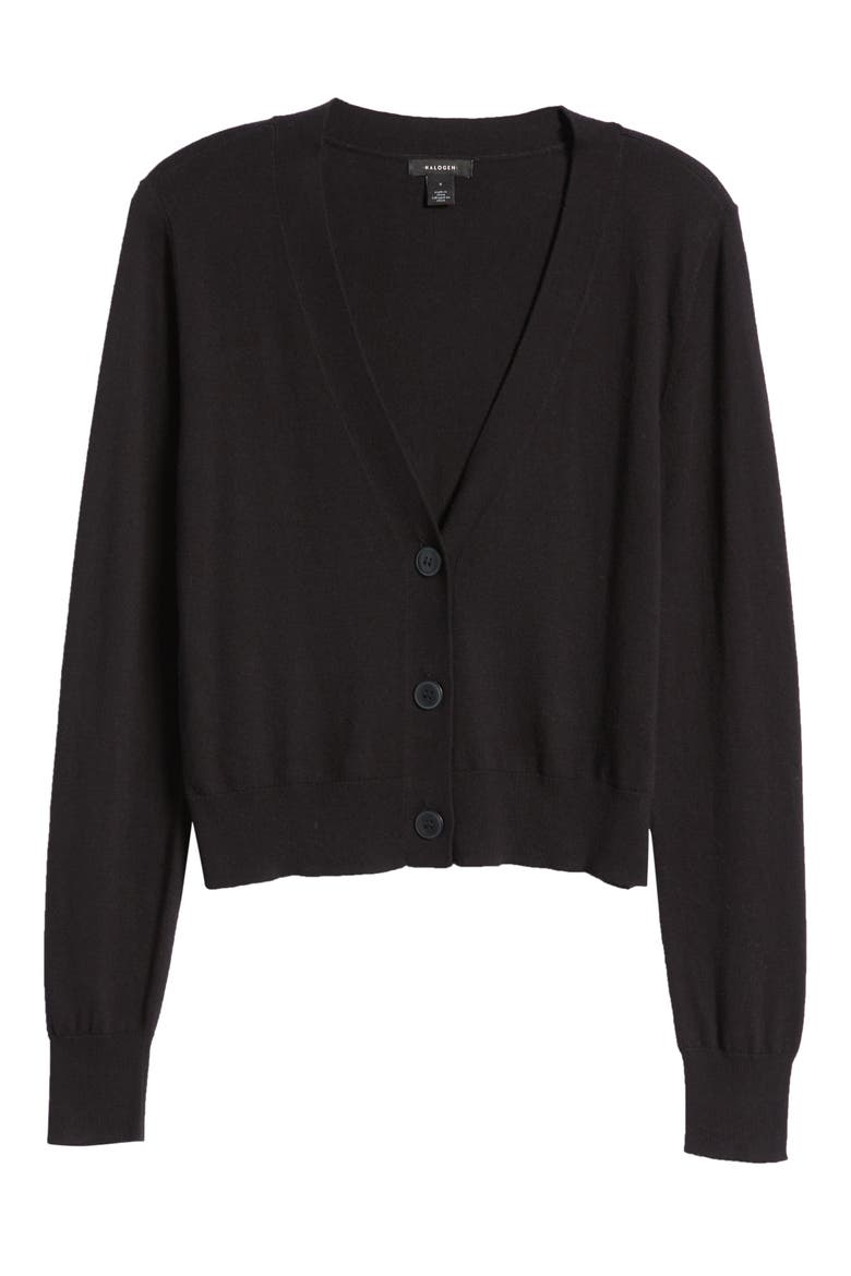 Fitted V-Neck Cardigan, Alternate, color, BLACK