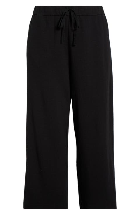 Organic Cotton Blend Ankle Wide Leg Drawstring Pants (Plus)