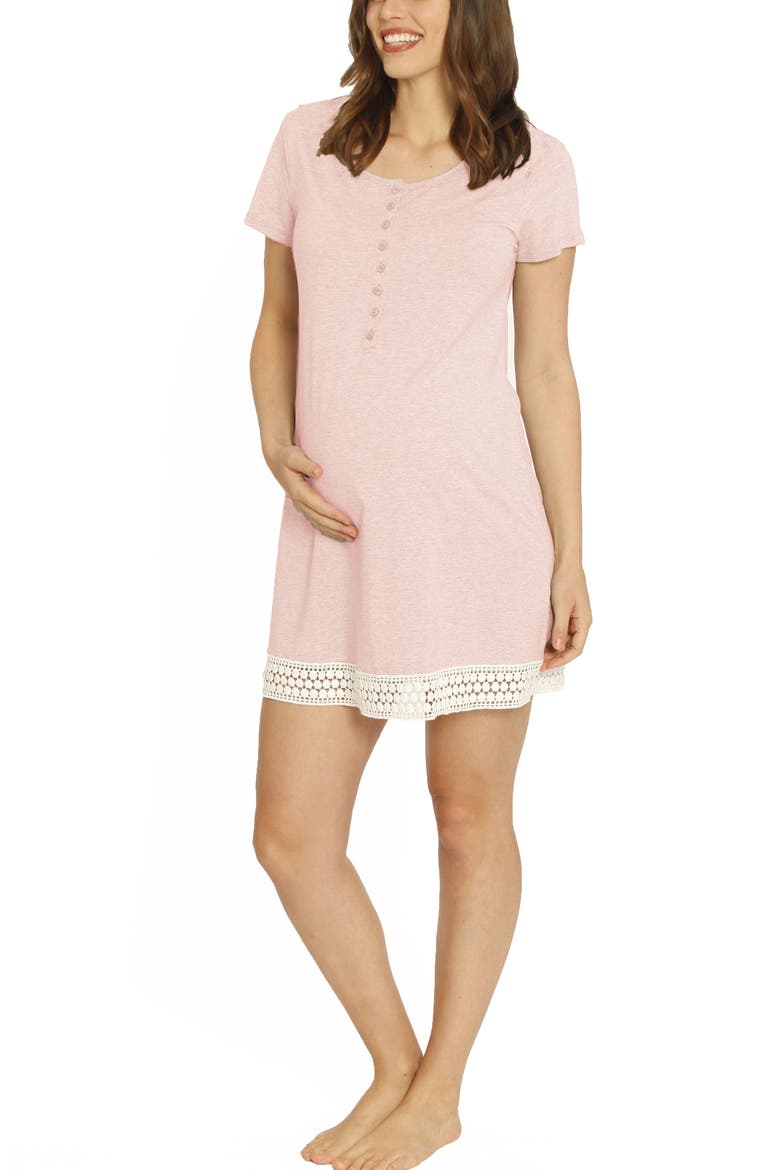 Ruby Joy Maternity/Nursing Sleep Shirt, Robe & Baby Blanket Pouch Set, Alternate, color, PINK