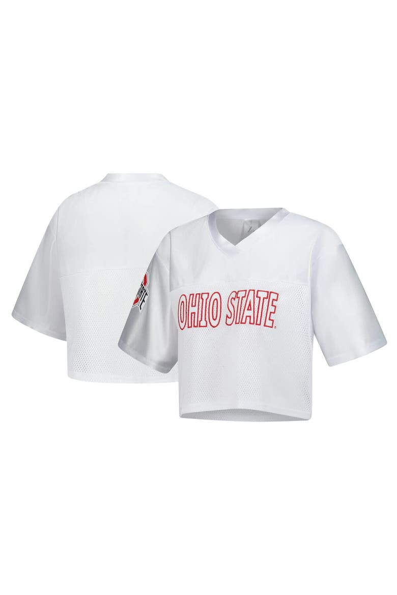 Women's ZooZatz White Ohio State Buckeyes Mesh Cropped V-Neck T-Shirt, Main, color, White