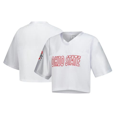 Women's ZooZatz White Ohio State Buckeyes Mesh Cropped V-Neck T-Shirt