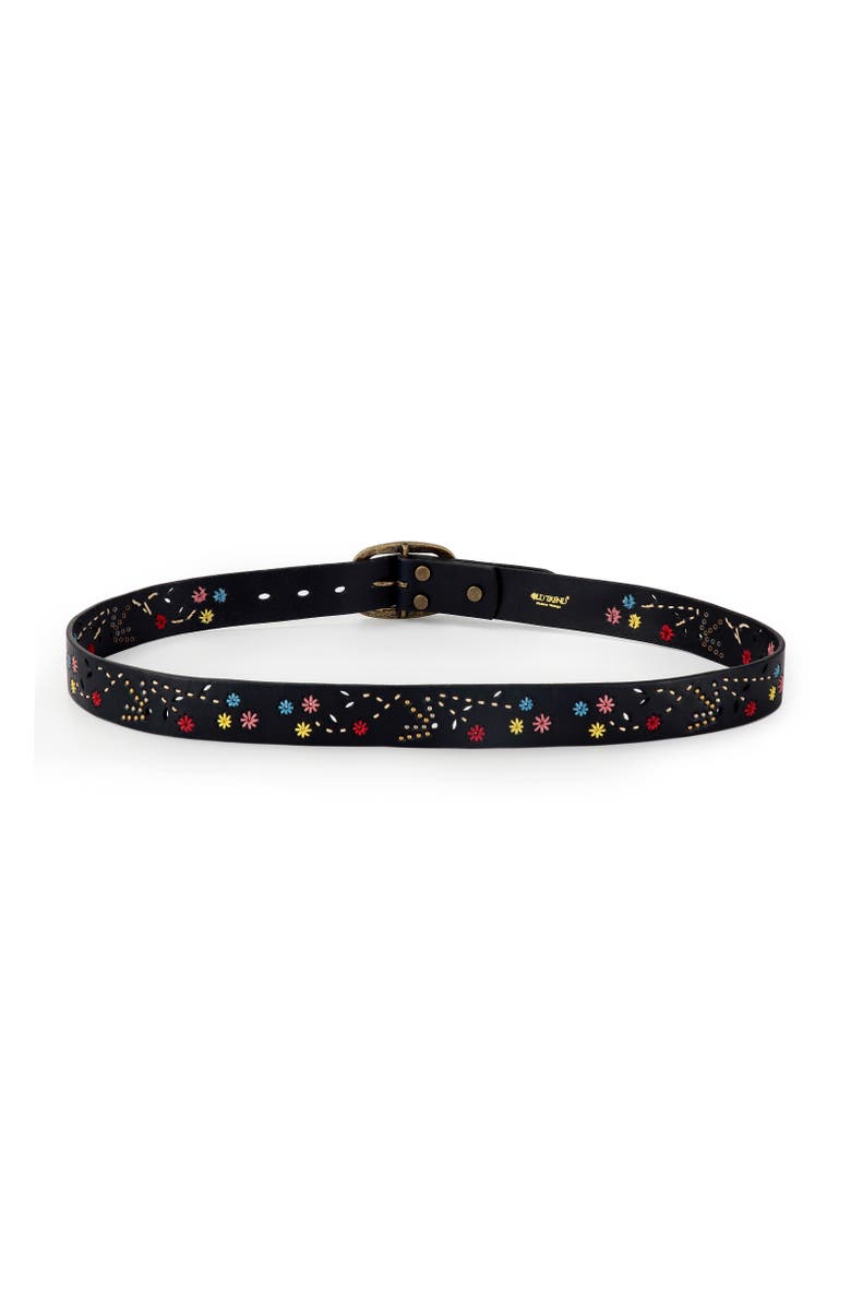 OLD TREND Blossom Genuine Leather Hand Stitched Colorful Detail Belt, Alternate, color, Black