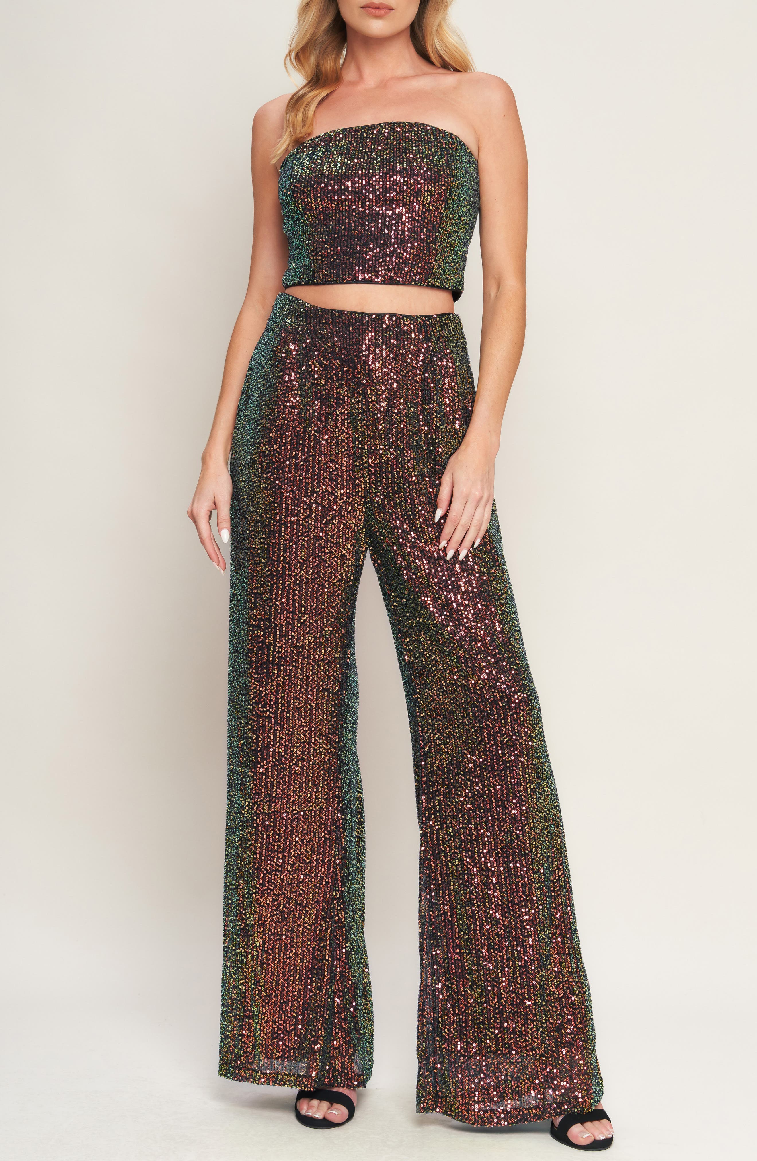 Sequin Tube Top & Wide Leg Pants Set