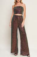 FLYING TOMATO Sequin Tube Top & Wide Leg Pants Set