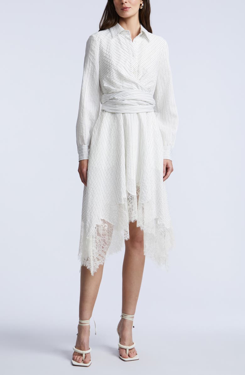 BCBGMAXAZRIA Stripe Shirtdress with Lace Hem, Alternate, color, 