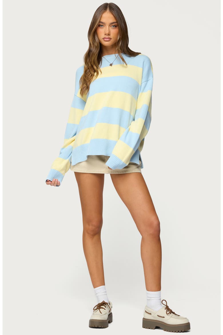 Riley Stripe Oversize Cotton Sweater, Alternate, color, LIGHT-BLUE-AND-YELLOW
