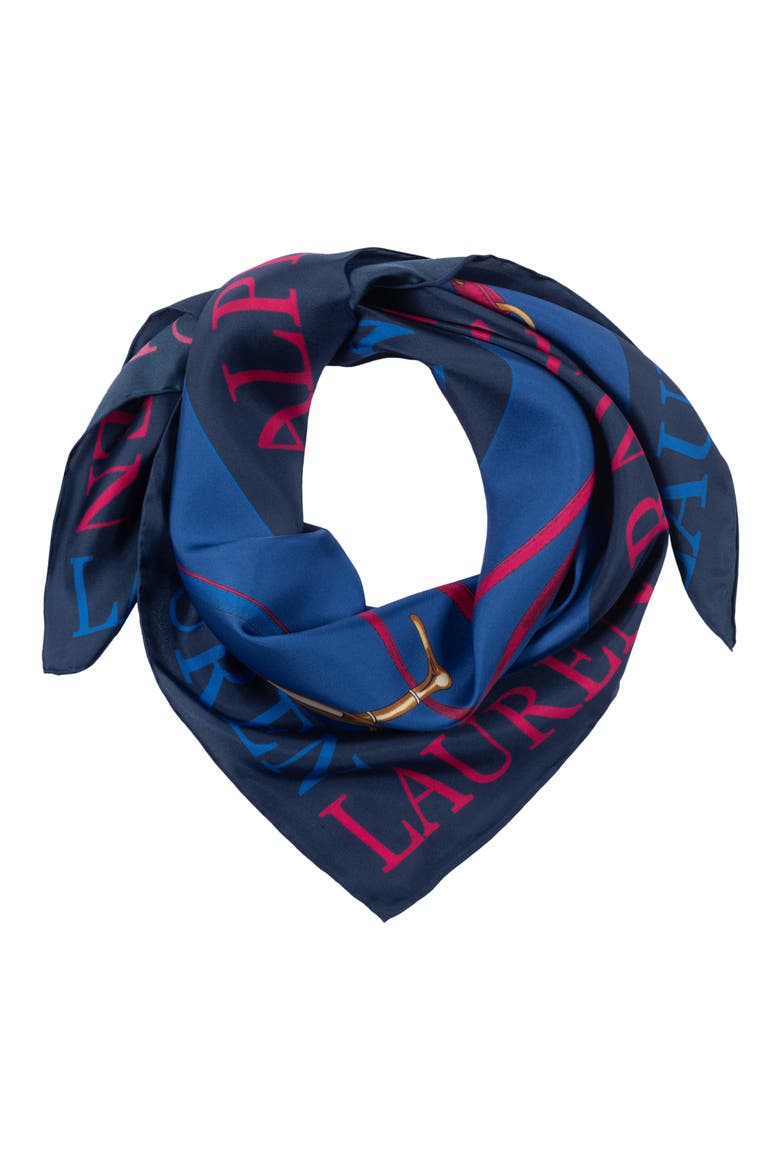 Logo Belting Silk Square Scarf, Main, color, BLUE