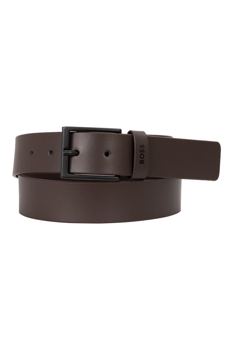 Timon Leather Belt, Main, color, DARK BROWN