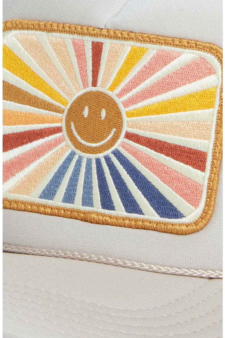 Sunray Smile Patch Trucker Hat, Alternate, color, TAN