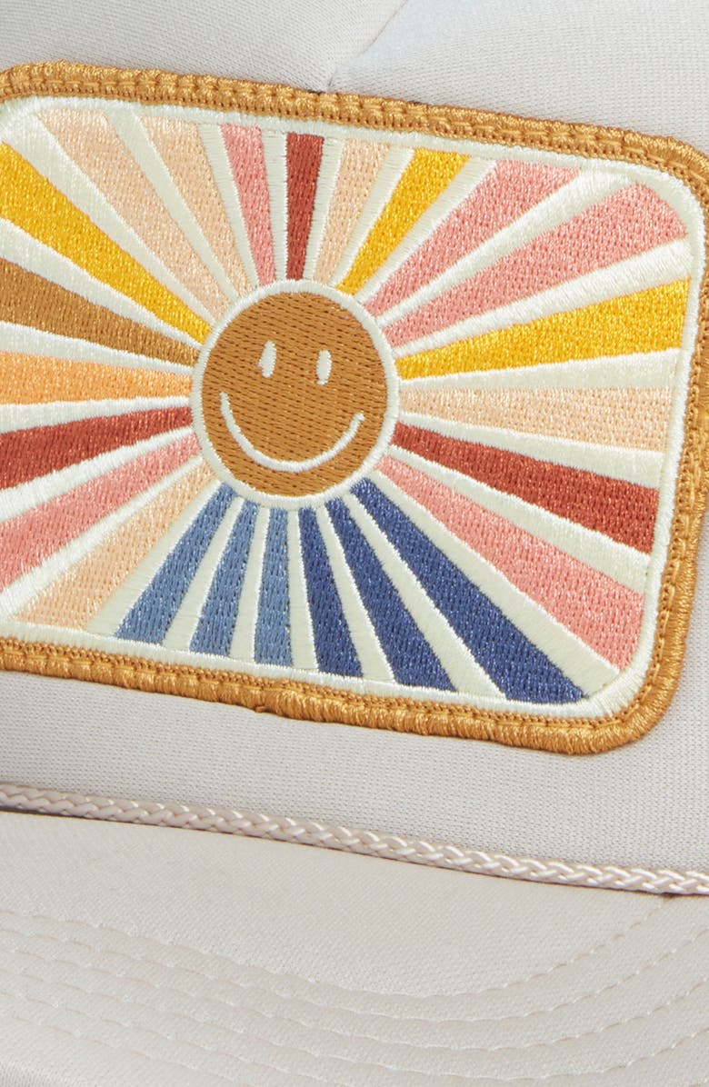 Friday Feelin’ Sunray Smile Patch Trucker Hat, Alternate, color, Tan