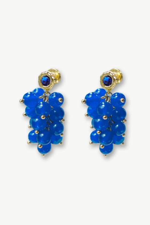 Tia Cascade Cluster Royal Blue Chalcedony Bead Drop Earrings