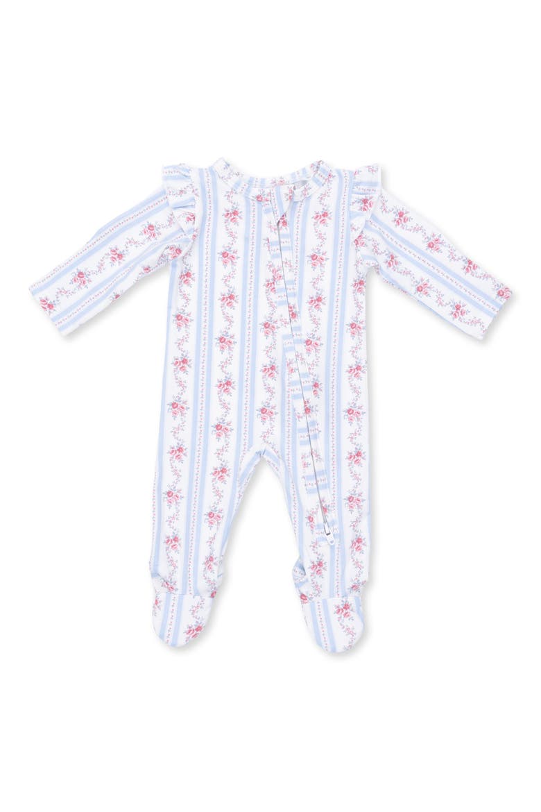 Kids' Anna Floral Stripe Ruffle Footie, Main, color, CREAM BLUE